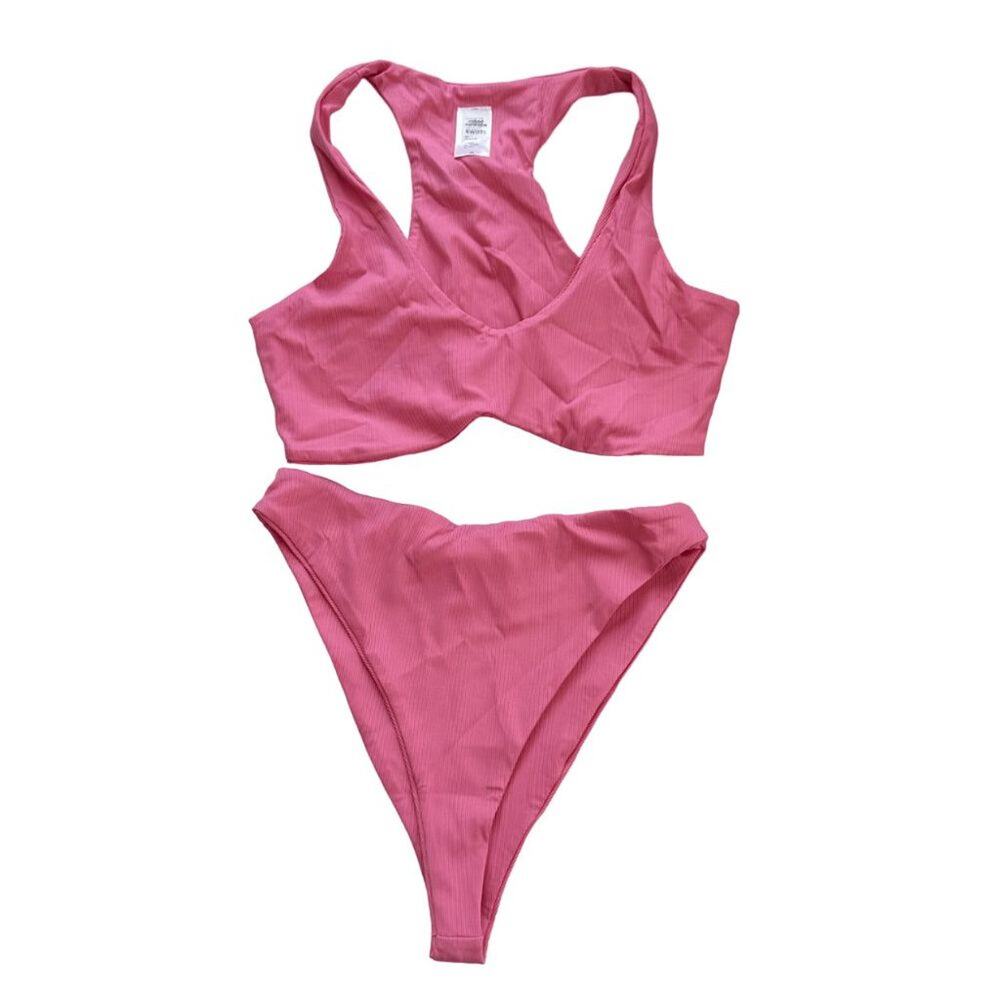 Naked Wardrobe Pink Racerback Two Piece Swimsuit M NWT